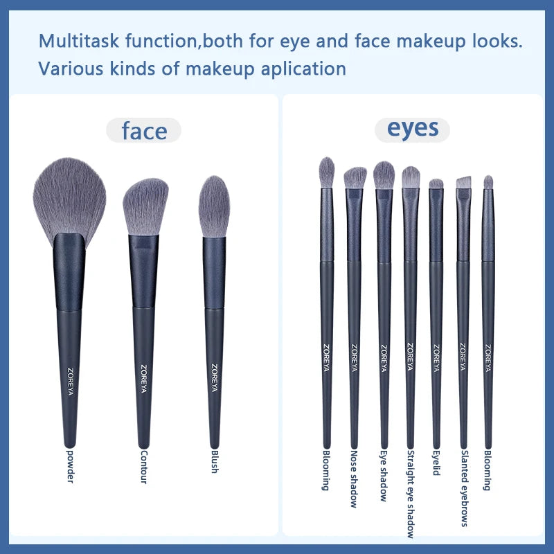 Zoreya-Makeup Brush Set Super Soft Fiber Makeup Brush Set, High Quality Face & Eye Cosmetic Pen, Synthetic Hair, 13 Pieces