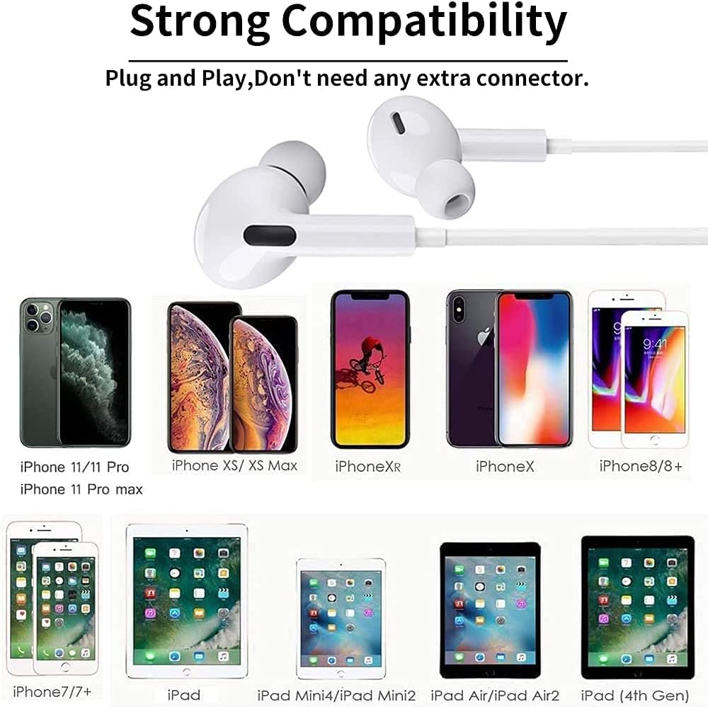 iPhone Bluetooth Handsfree with Lightening Connector (Built-in Microphone & Volume Control) in-Ear Stereo Headphones