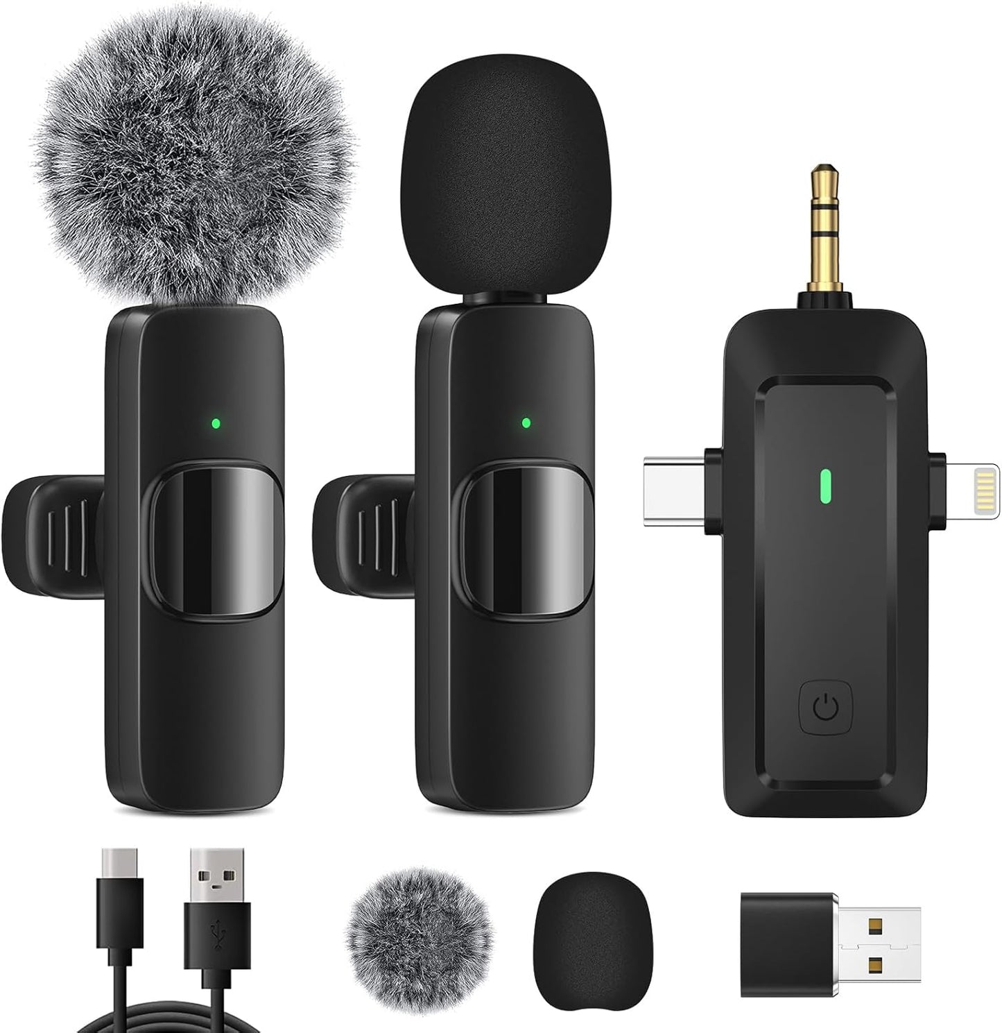Wireless Microphone for iPhone & Android - Professional Dual Lapel Mic with USB-C/3.5mm/USB Plug for Video Recording, Vlog, YouTube, TikTok