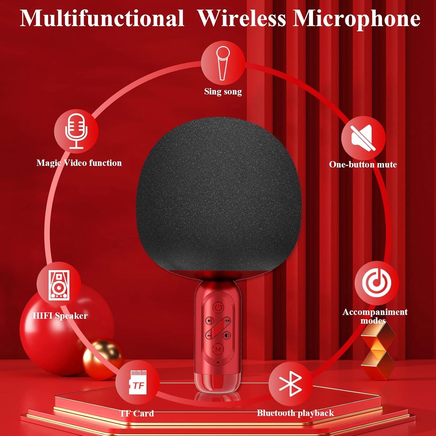 XZL Magic Voice Wireless Bluetooth Karaoke Microphone with Speaker, Karaoke Microphones for Kids and Adults, Home Party Birthday