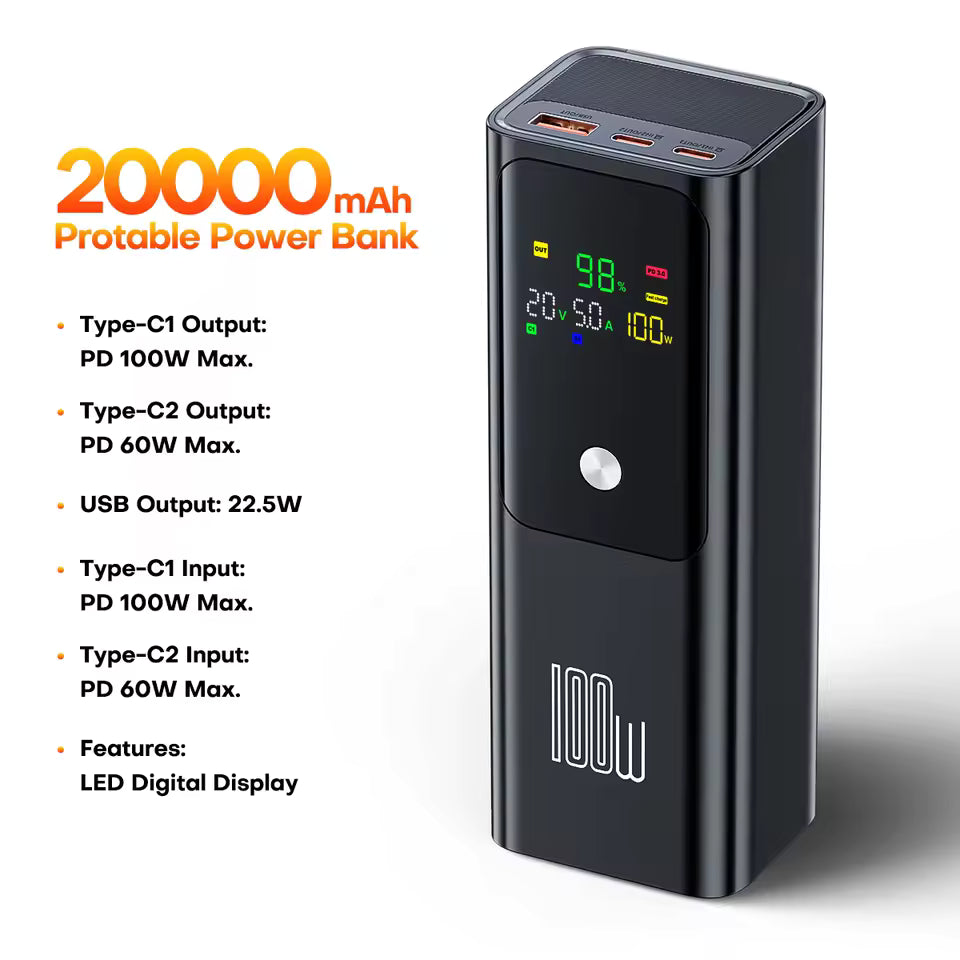 Wiwo Bird Power Bank 20000mAh + FastX 100W Display Cable (C to C or USB to C)