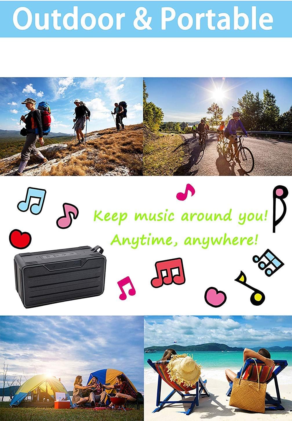 Zosam-W1 Portable Outdoor Speaker - IPX6 Waterproof Wireless Speaker