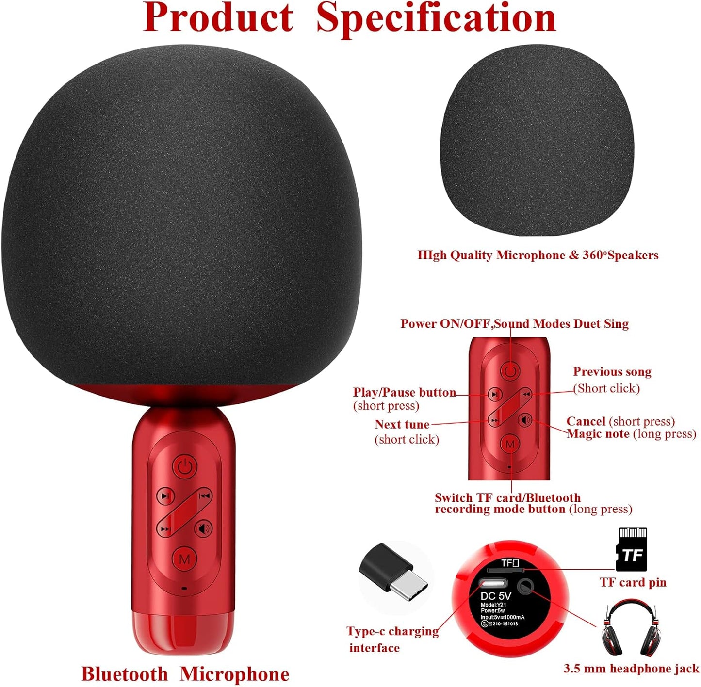 XZL Magic Voice Wireless Bluetooth Karaoke Microphone with Speaker, Karaoke Microphones for Kids and Adults, Home Party Birthday