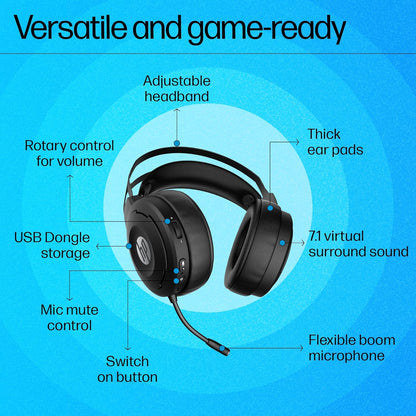 HP X1000 Wireless USB Over Ear Gaming Headphones with 7.1 Surround Sound with Mic/ 50 mm Drivers (Form Expired)