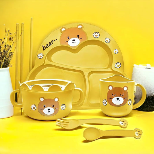 HEYCANDY Bamboo Baby Tableware Set, Animal Shaped Bamboo Fiber Dinner Set for Weaning Toddlers