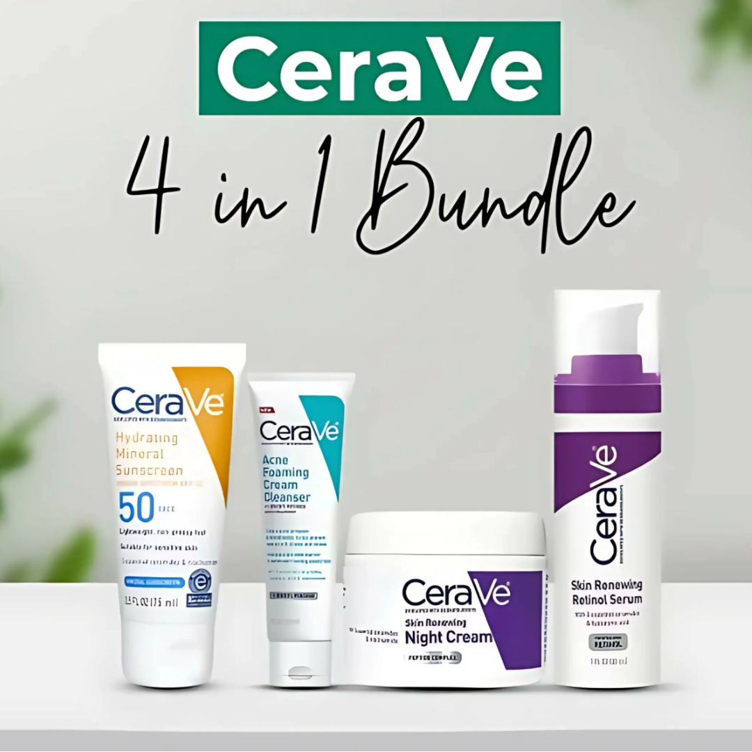 CeraVe 4 in 1 Skincare Kit Night Cream, Sunblock, Cleanser & Serum for Radiant Skin