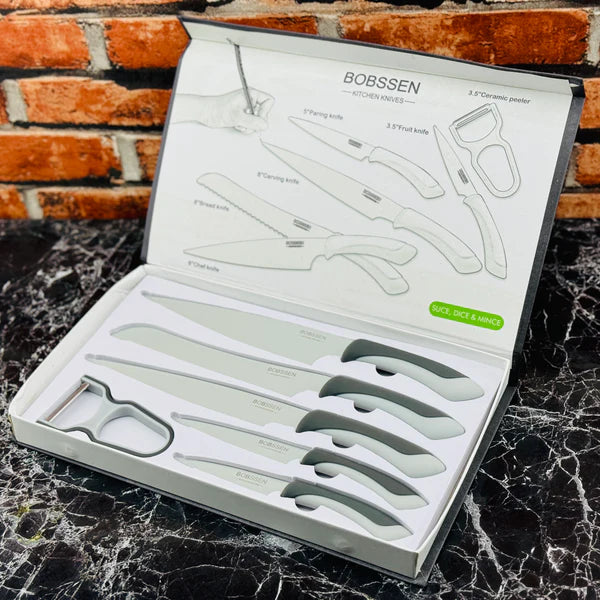 Bobssen 6pcs Kitchen Knife Set With Ceramic Peeler