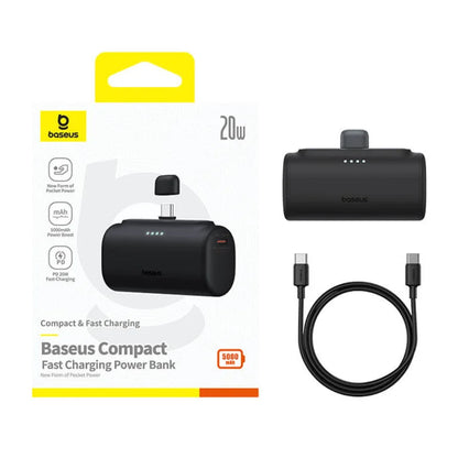 Baseus compact fast charging power bank with cable on a white background