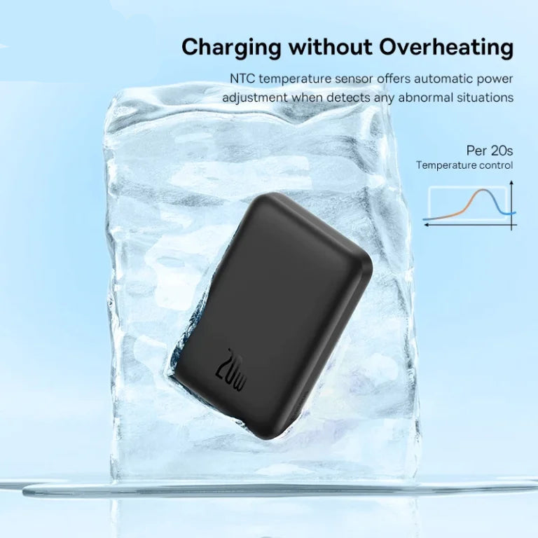 Baseus power bank with temperature control feature submerged in water