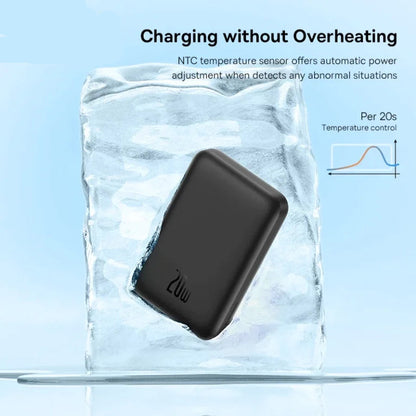 Baseus power bank with temperature control feature submerged in water