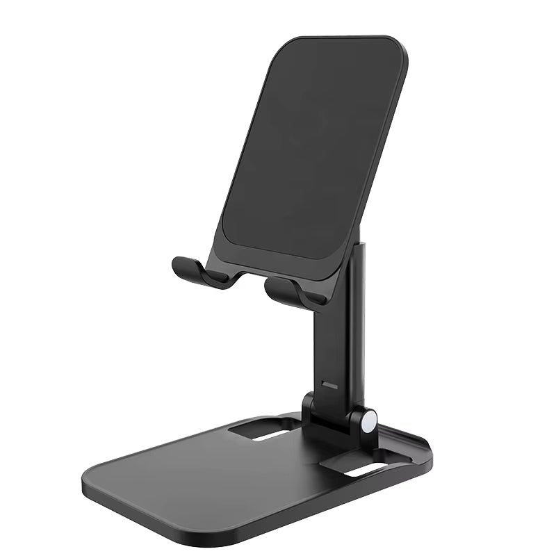 Black adjustable phone stand on a white background