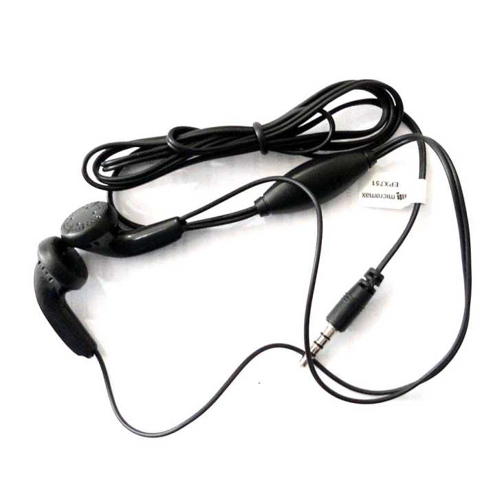 Black earbud headphones with a cable on a white background