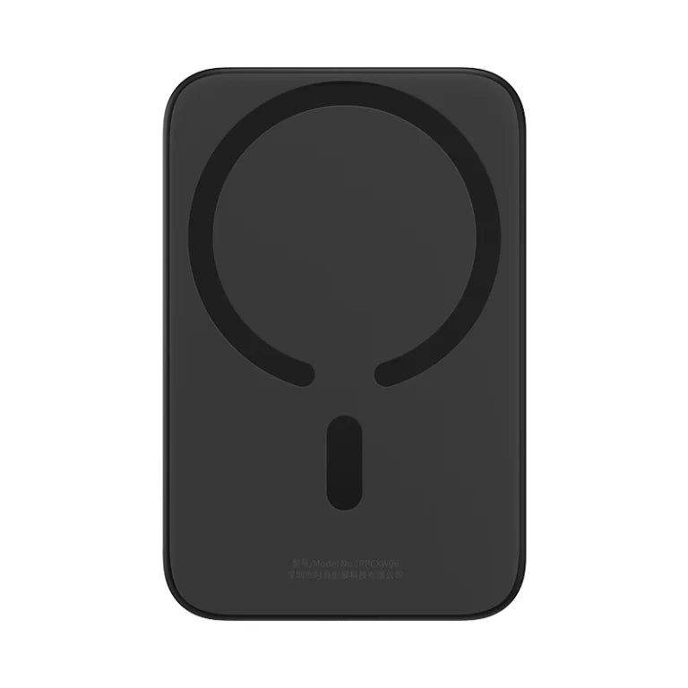 Black wireless charging pad on a white background
