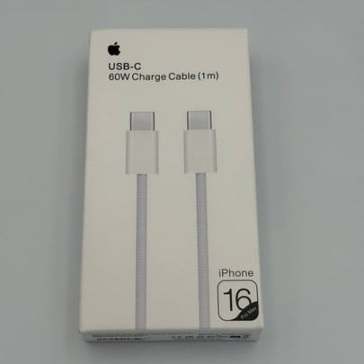 Box of USB-C charge cable for Apple devices on a gray background