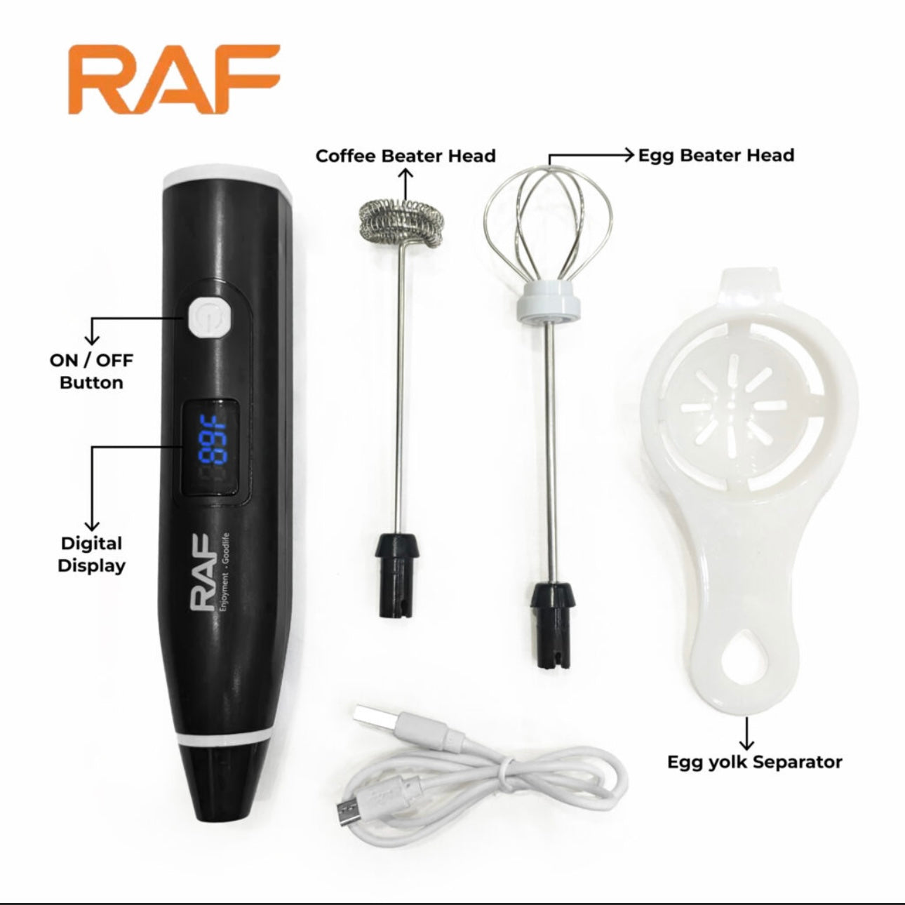 RAF Rechargeable Coffee Beater & Egg Whisker R.322 with 3 speeds & Digital Display