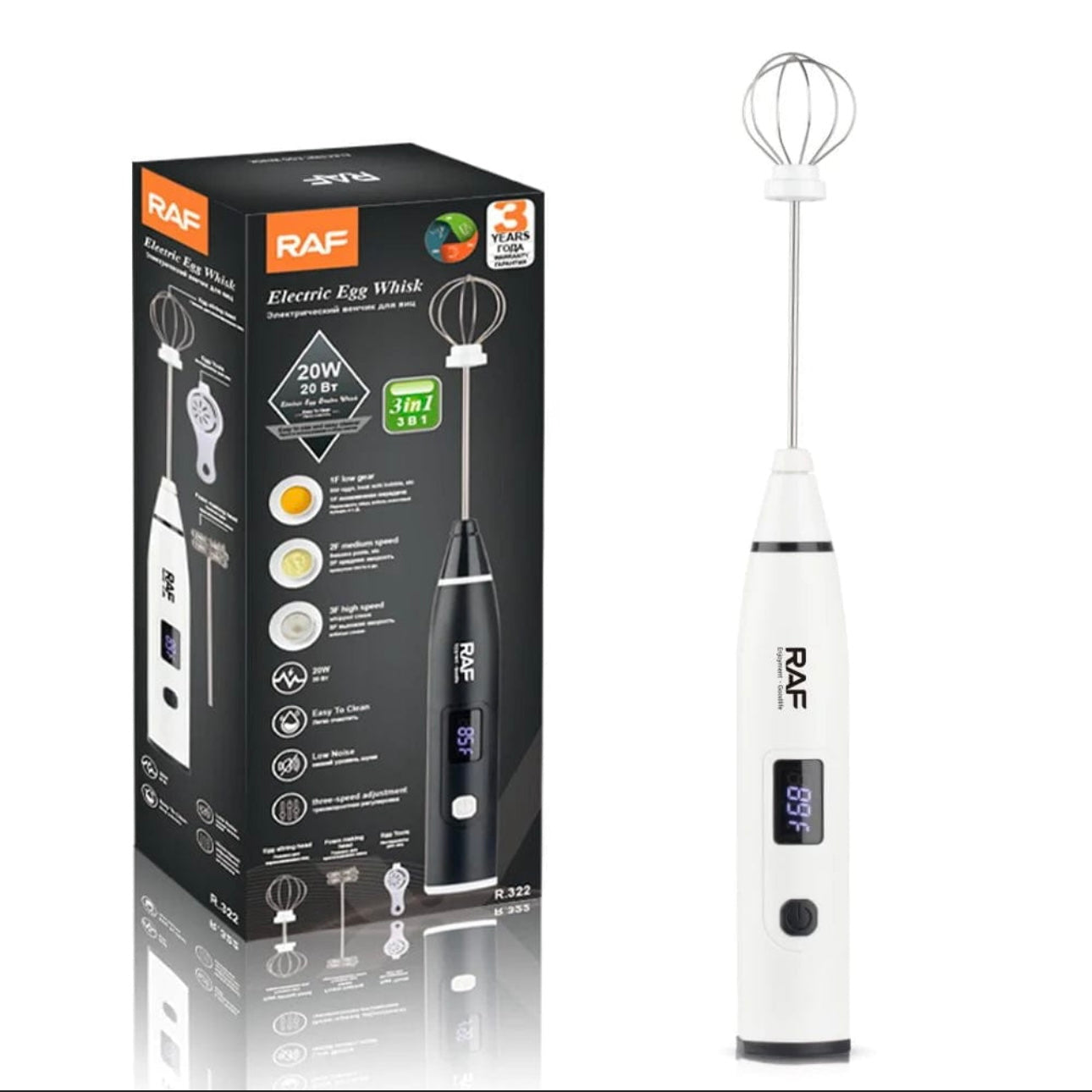 RAF Rechargeable Coffee Beater & Egg Whisker R.322 with 3 speeds & Digital Display