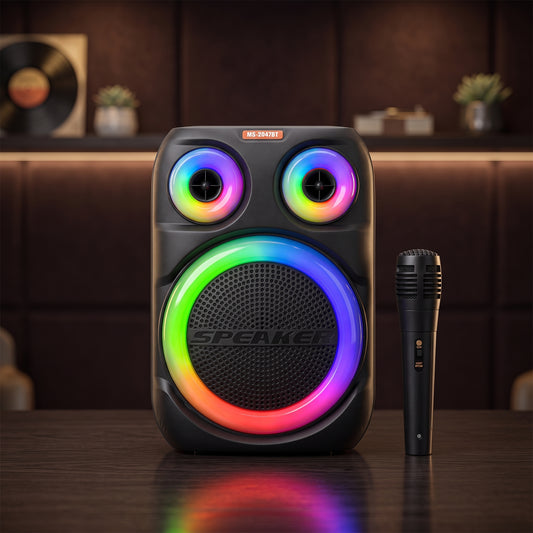 Portable Bluetooth Party Speaker with Wireless Microphone & RGB Lights