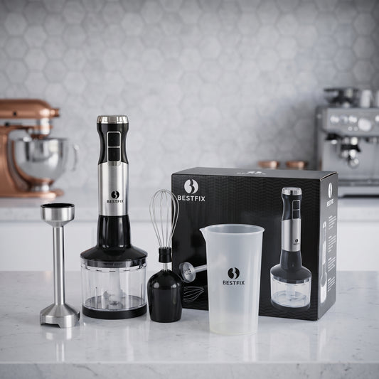 4-in-1 Electric Hand Blender Set | Stainless Steel Immersion Blender with Chopper & Whisk