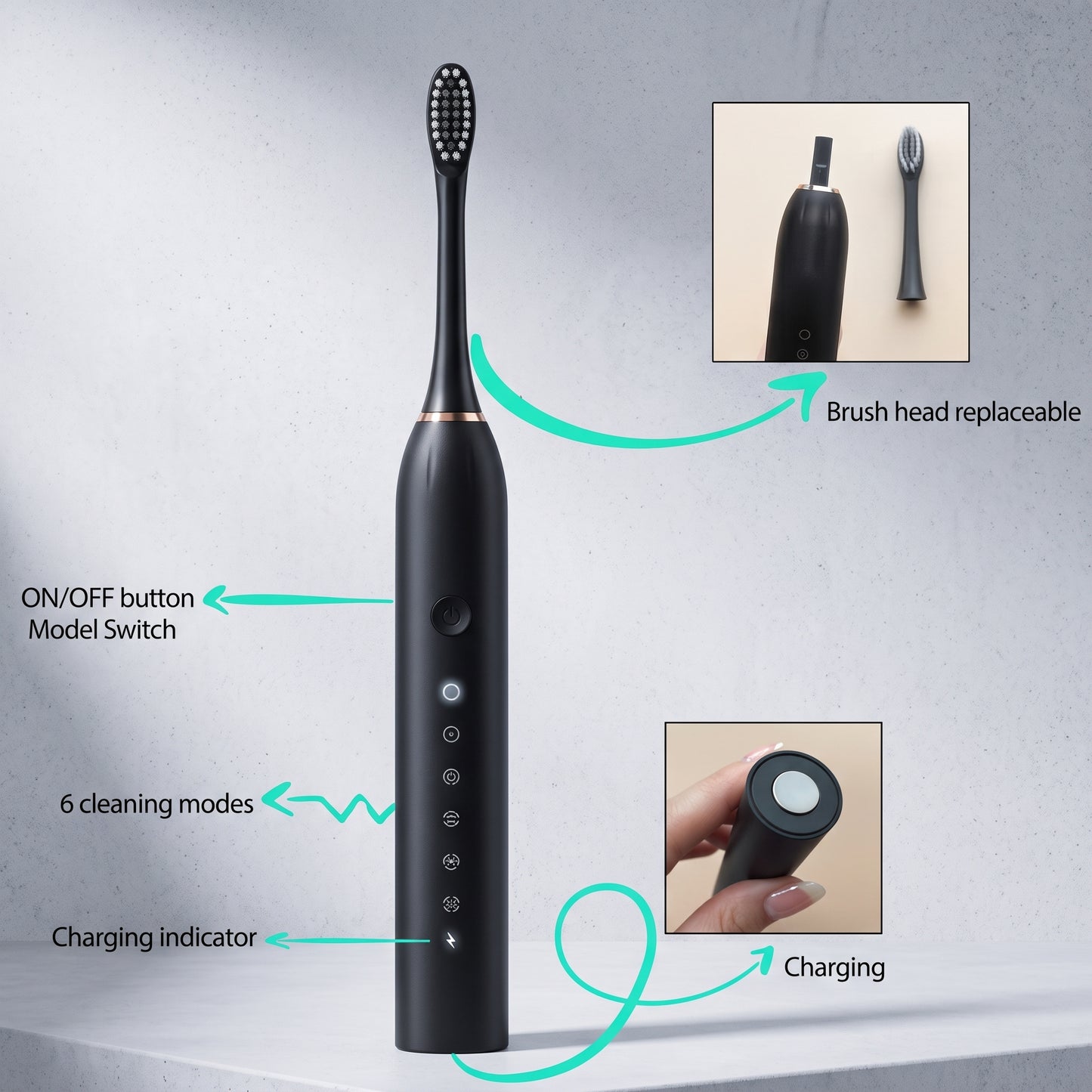 IPX7 Sonic Electric Toothbrush – Rechargeable Waterproof Toothbrush with 4 Brush Heads