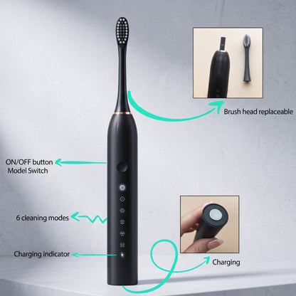 IPX7 Sonic Electric Toothbrush – Rechargeable Waterproof Toothbrush with 4 Brush Heads