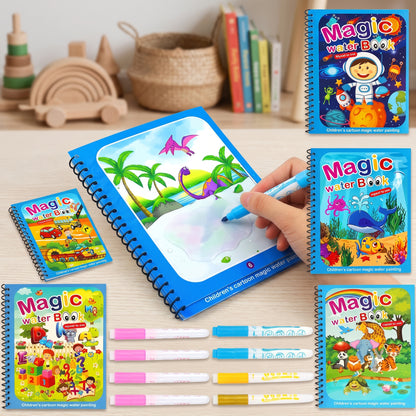 Magic Water Coloring Book for Kids – Reusable Water Painting Book with Magic Pen 5 Pieces Set