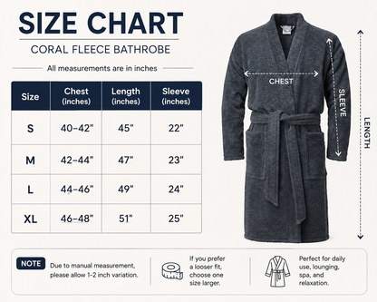 Premium Ultra Soft Coral Fleece Bathrobe | Plush Warm Spa Robe for Men & Women