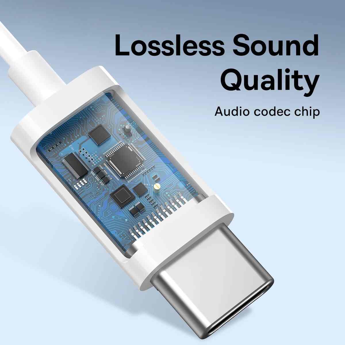 Close-up of an audio codec chip with 'Lossless Sound Quality' text on a light blue background