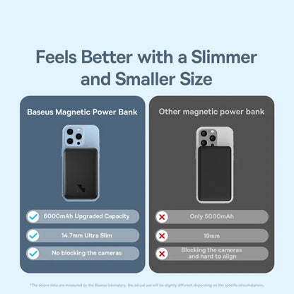 Comparison of Baseus magnetic power bank with other power banks on a light blue background