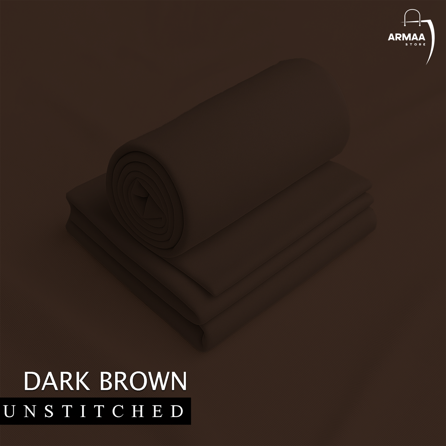 Dark brown fabric roll with 'ARMAA' branding on a dark background