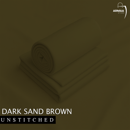 Rolled-up dark sand brown fabric with 'ARMAA' brand logo on a matching background.