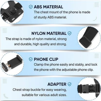 Adjustable Chest Mount Phone & Action Camera Holder – 360° Rotatable Hands-Free Strap
