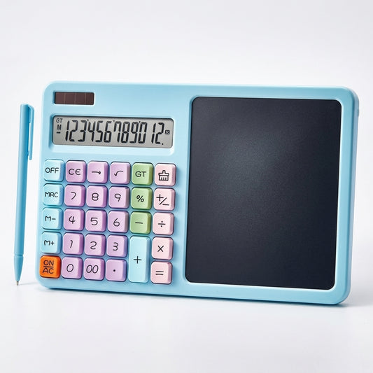 Pink 12-Digit Solar Calculator with LCD Writing Board – One-Click Erase
