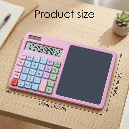 Pink 12-Digit Solar Calculator with LCD Writing Board – One-Click Erase