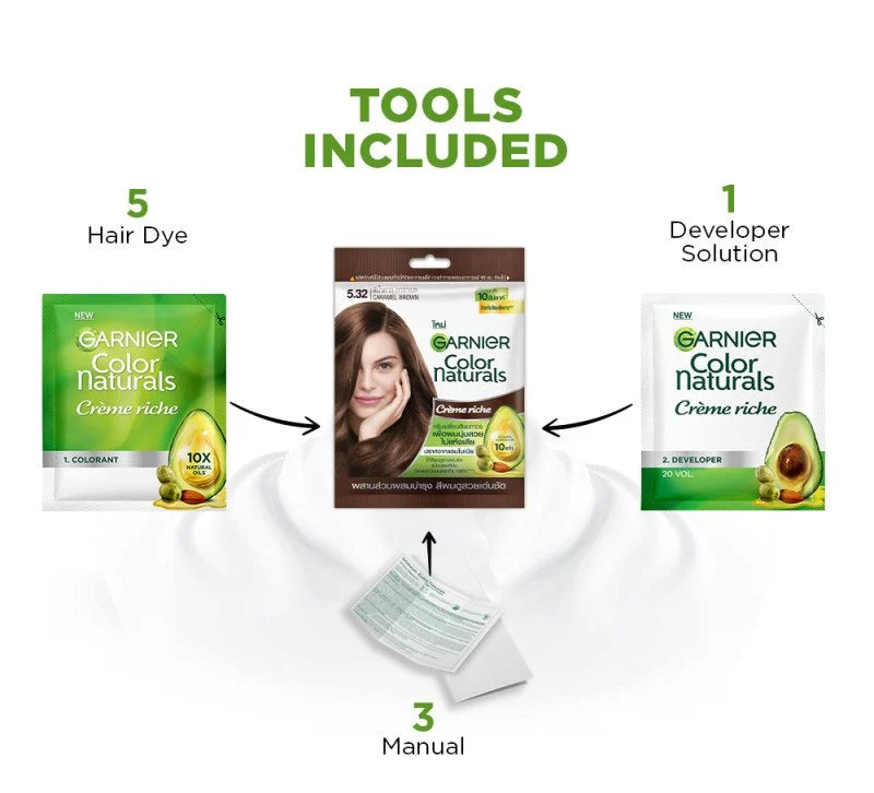 Garnier Color Naturals hair dye set with included items 