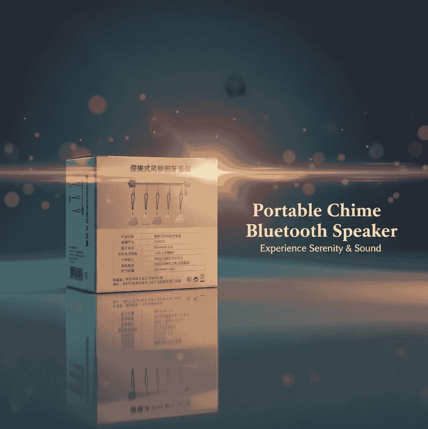 Portable Chime Bluetooth Speaker packaging on a reflective surface with a dark background