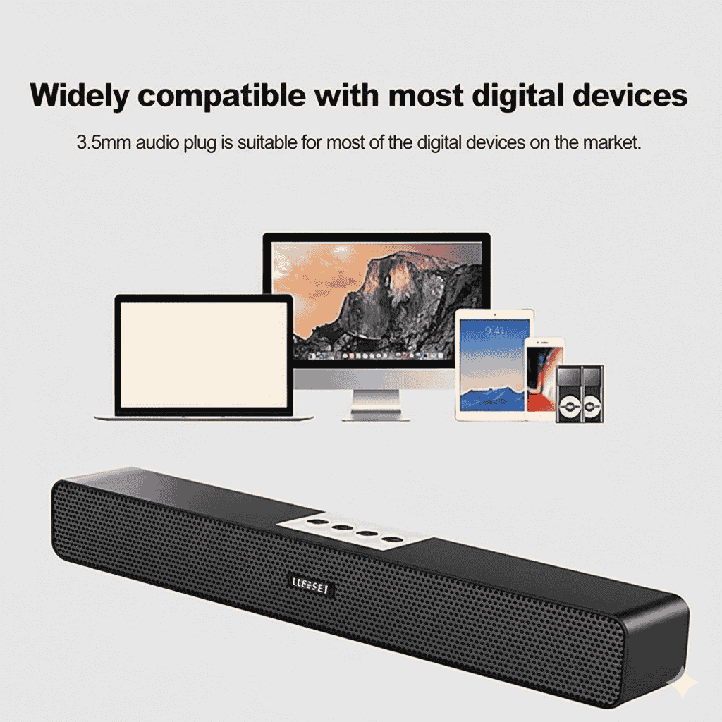 Leerfei Wireless Soundbar E-91 - Bluetooth Home Theater Speaker with Deep Bass & LED Display