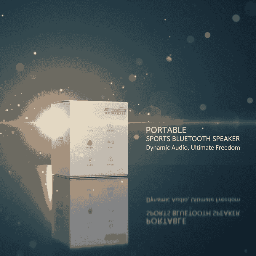 Portable sports Bluetooth speaker with dynamic audio on a dark background