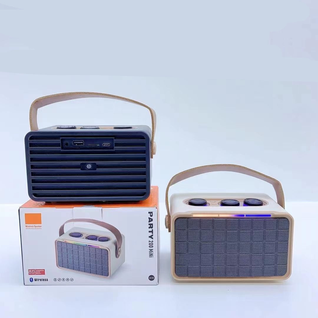 Party 200 Miini Wireless Bluetooth Speaker - 10W Output, 1200mAh Battery, LED Lights, Bluetooth 5.3, Multi-Control Knobs, Supports BT/TF Card/USB/AUX/Type-C Input, Carry Handle