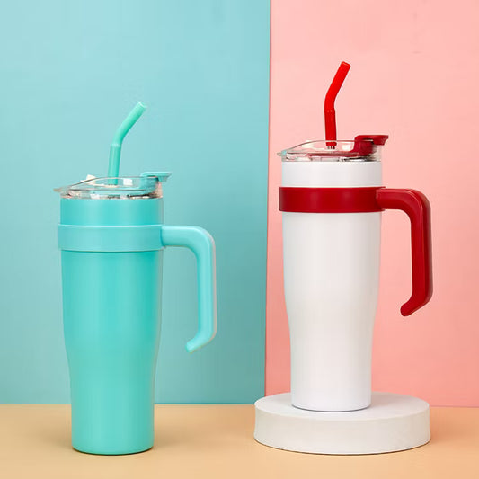 40oz Stainless Steel Insulated Tumbler Mug with Handle & Straw – 1200ml Large Capacity Travel Cup