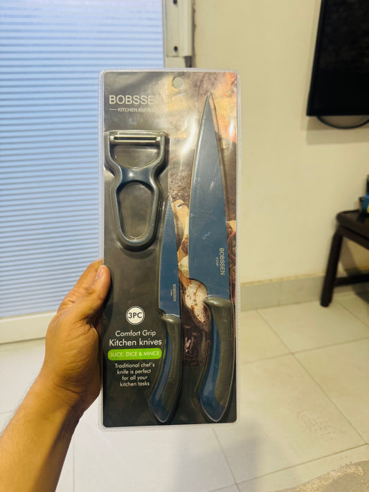 Bobssen 3 Piece Kitchen Knife Set - Best Comfort Grip Edition