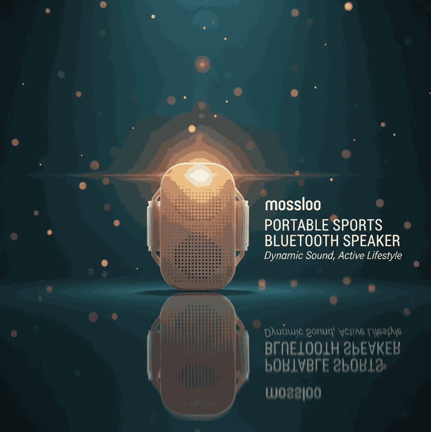 Portable sports Bluetooth speaker with a dark background and glowing effect