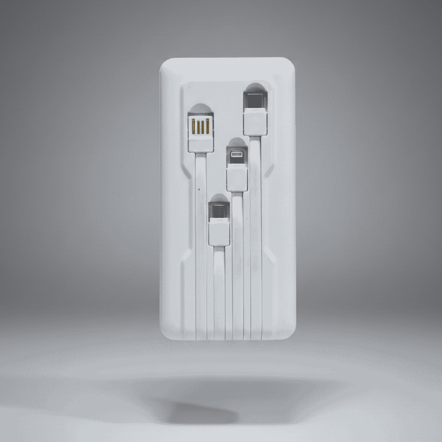 Set of USB cables in a packaging box on a gray background