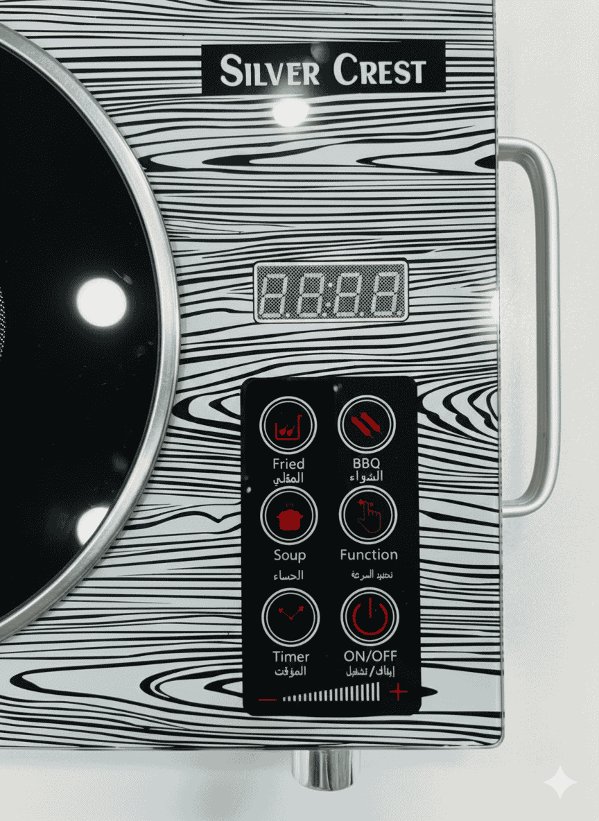 Silver Crest electric stove with digital display and control panel