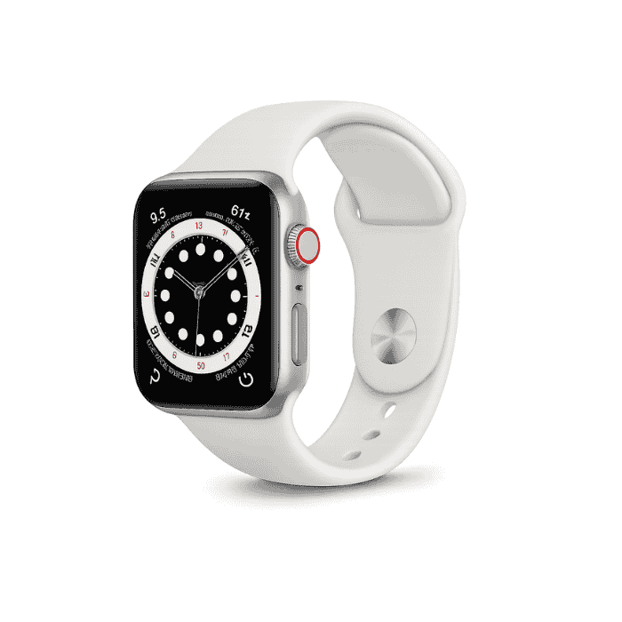 Smartwatch with a white band on a white background