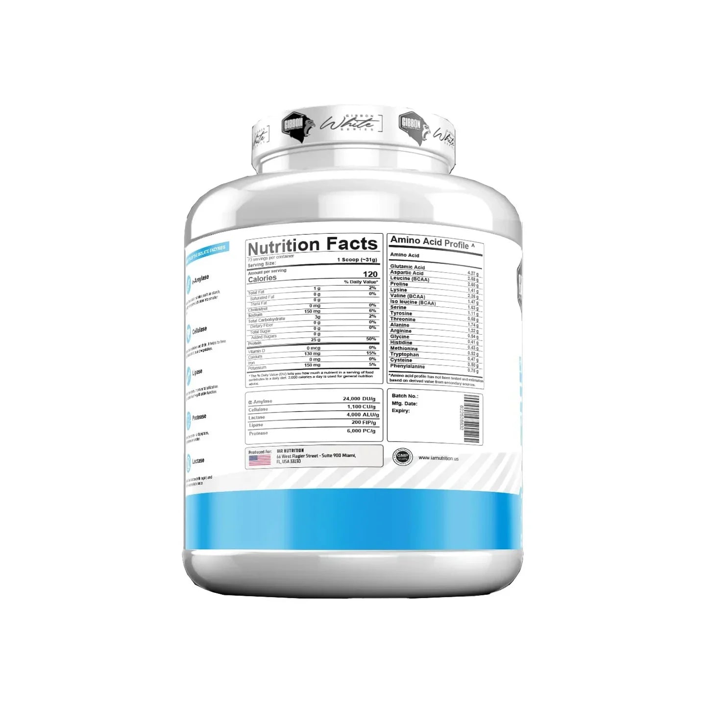 Supplement container with nutrition facts label on a white background