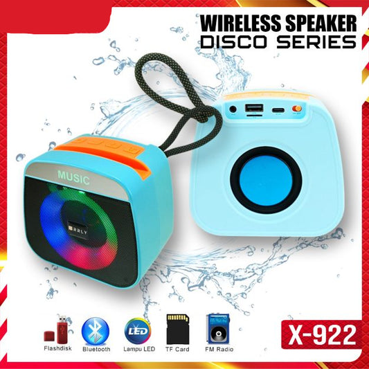 Two wireless speakers with colorful design on a white background