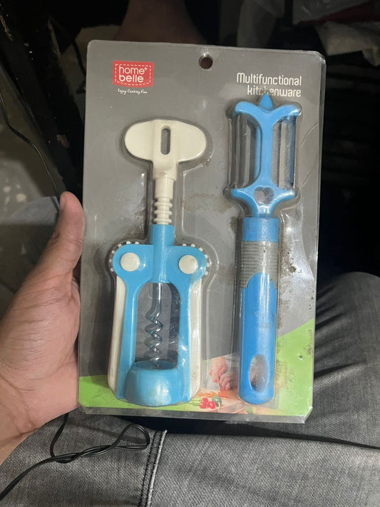 Multifunctional kitchenware set in packaging held by a person.