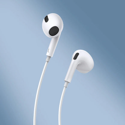White earphones on a gradient blue background