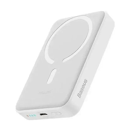 White power bank with Baseus branding on a white background