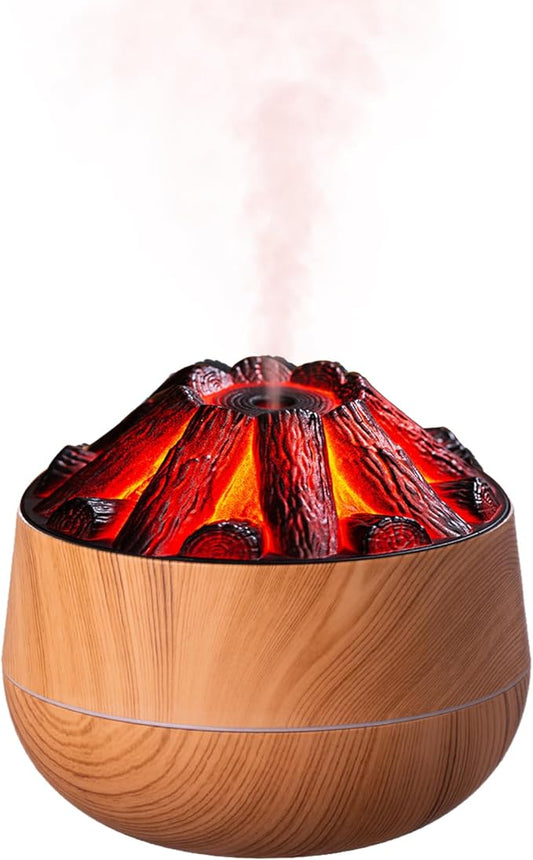 Wooden-textured diffuser with fire design on a white background